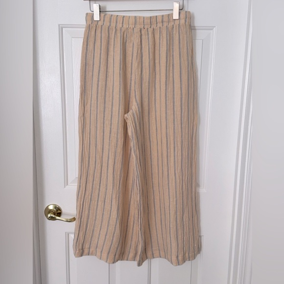 Stark X vintage beige blue striped 100% linen Joey top/ankle pant set M/XL - Picture 7 of 10